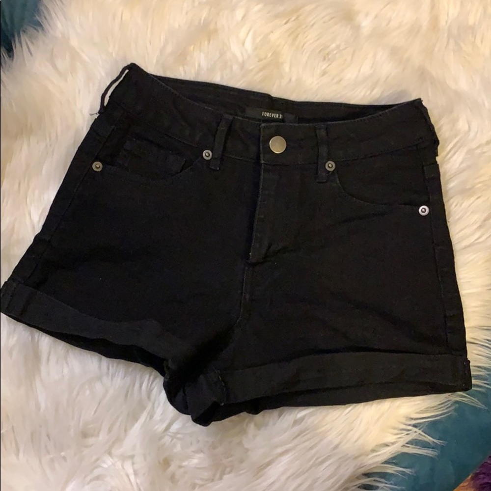 Black Cuffed Denim Shorts